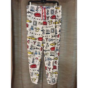 Women's Friends Soft Stretchy  White Pajama Sleep Pants Drawstring Medium